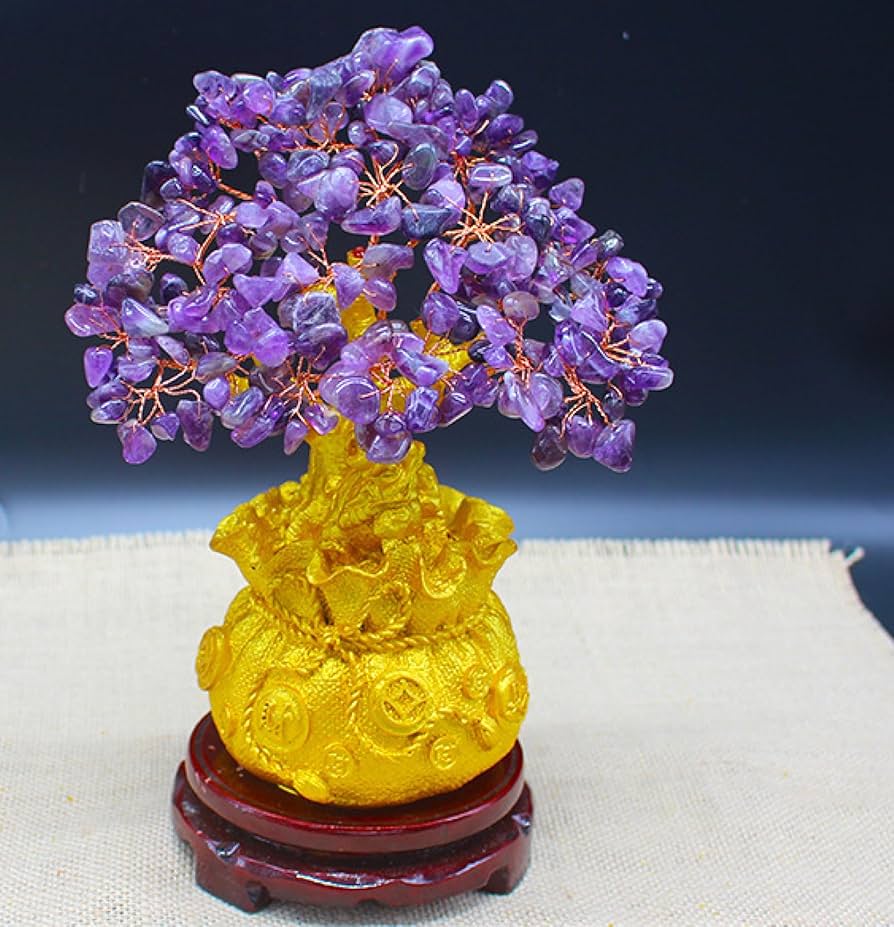 Amazon.co.jp: 玄関置物 金のなる木 招財樹 クリスタル 紫水晶
