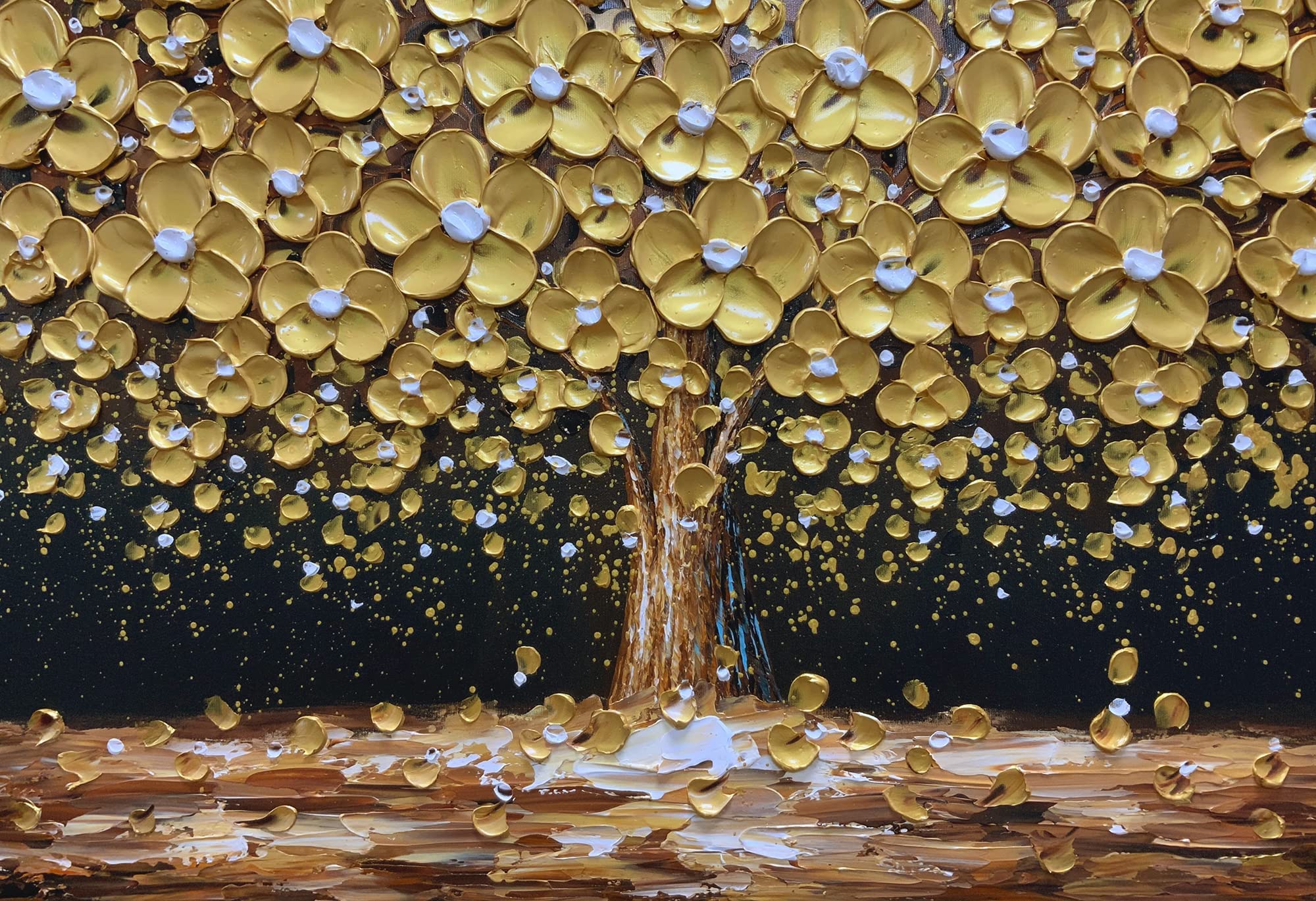 Amazon.co.jp: 完全手描き油絵 大きな抽象画 黄金の木 キャンバスの