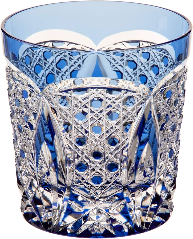 Amazon｜カガミクリスタル(Kagami) ロックグラス 青 280cc 江戸切子