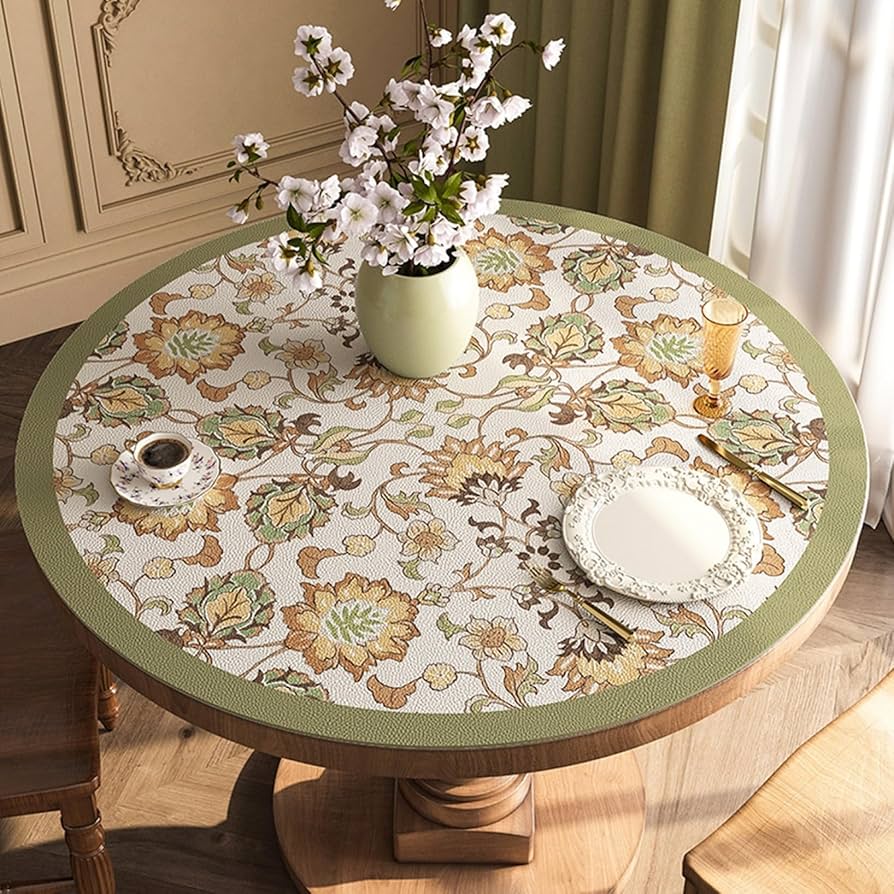 Amazon｜円形 テーブルクロス PUレザー 北欧 花柄 直径60cm テーブル