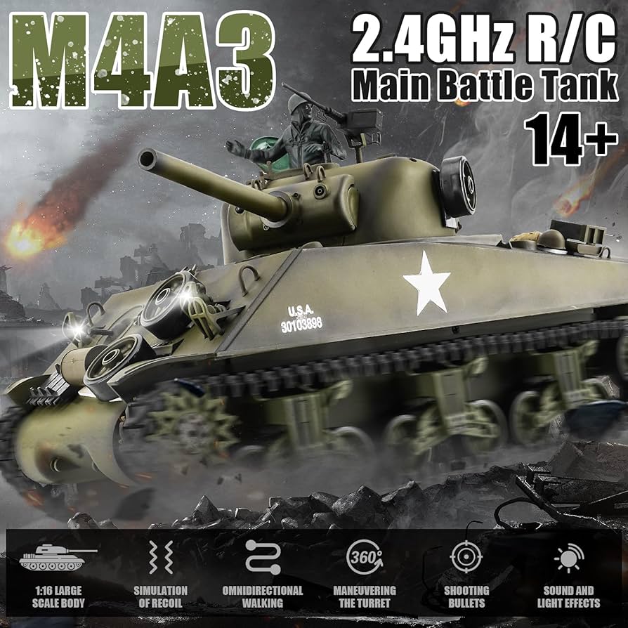 Amazon.co.jp: Ferthor Fun RCシャーマン戦車モデル、HengLong RC戦車