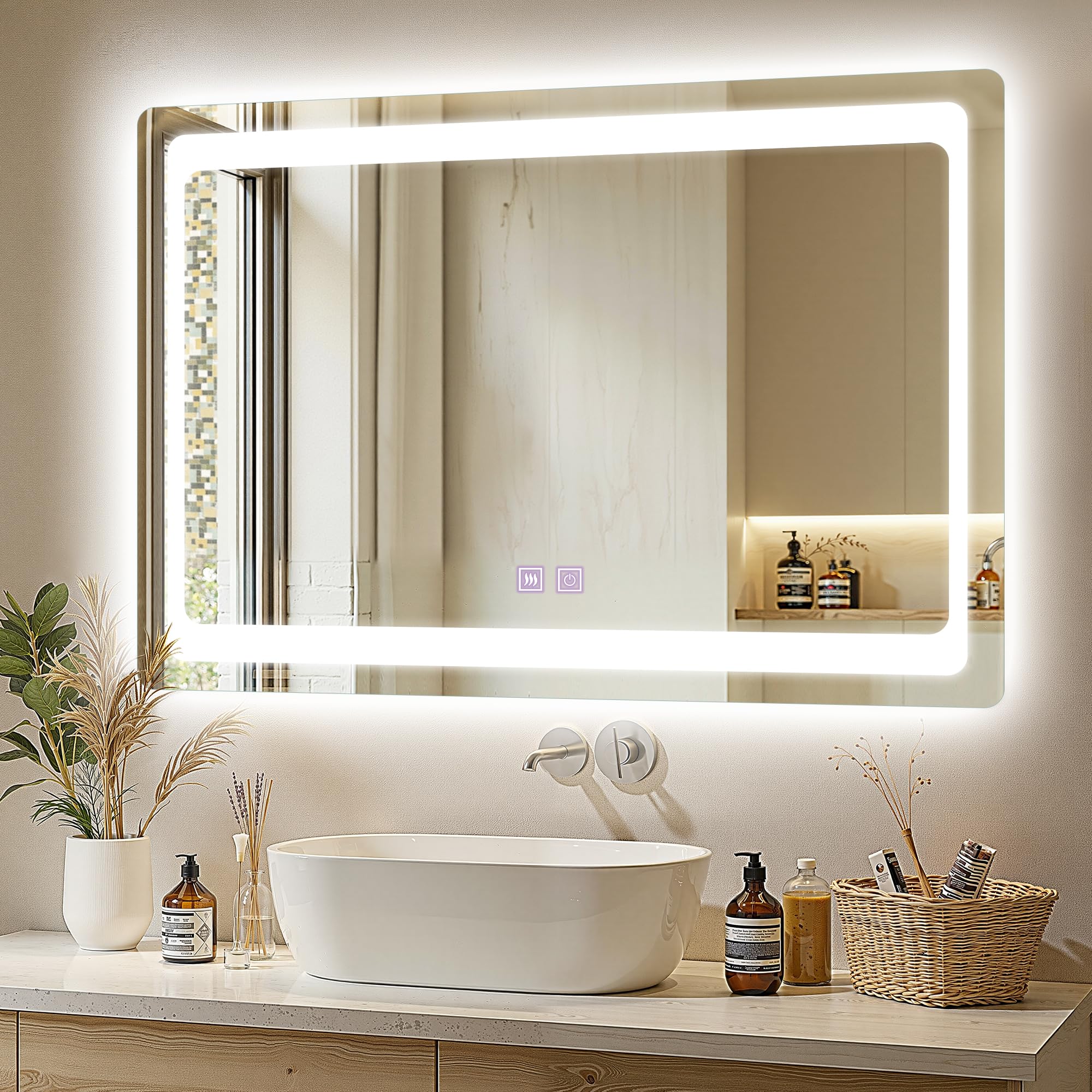 Amazon.co.jp: Beautimira 浴室鏡 LED 壁掛け 防水 曇り止め 照明付き