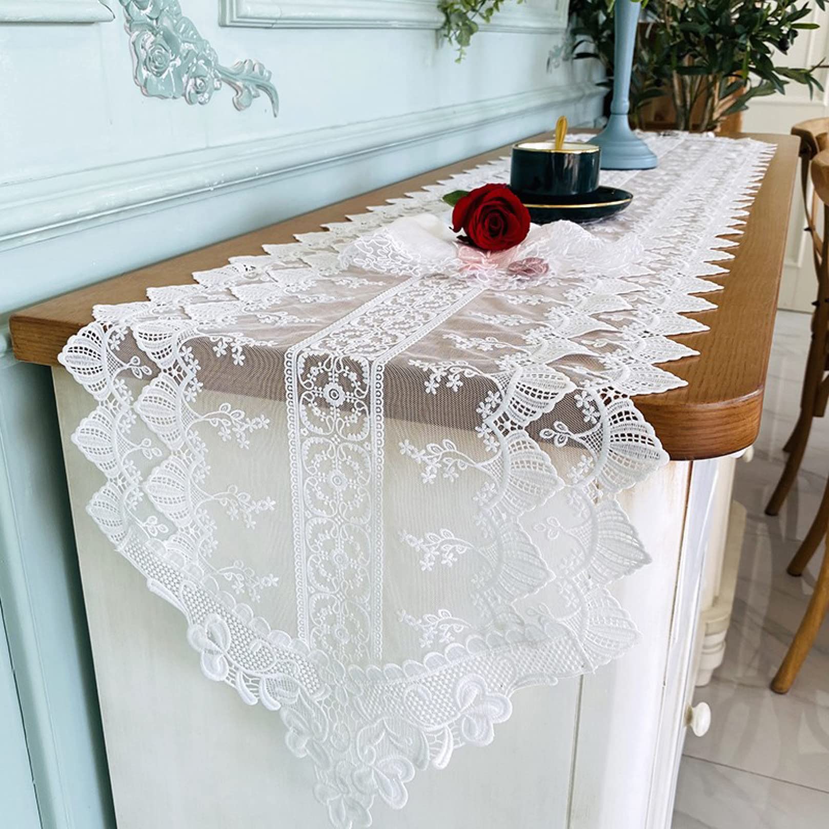 Amazon｜刺繍 テーブルランナー レース オシャレ テーブルセンター zjp