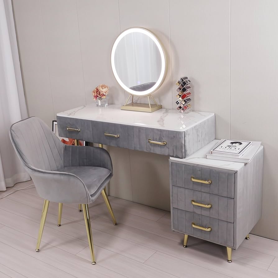 Amazon｜ドレッサー コンパクト お姫系 鏡台 化粧台収納 ベロア椅子