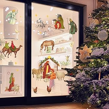 Amazon.co.jp: Yokky O 聖なる夜 クリスマスイブ 窓 粘着 9枚 キリスト