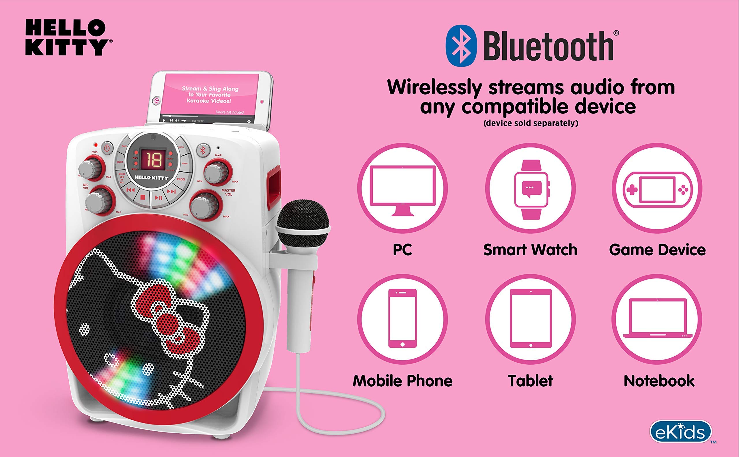 Amazon.com: Hello Kitty Bluetooth CDG Karaoke Machine with LED