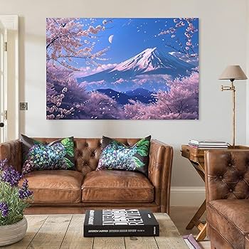 Amazon.co.jp: 絵画 富士山の下に咲く桜の美しい景色 アートパネル