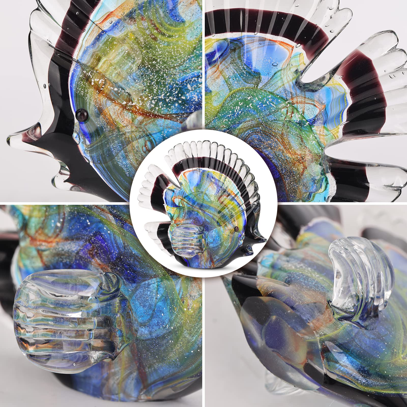 Amazon.co.jp: 吹き込み熱帯海 ガラス魚彫刻、カラフルな魚の像