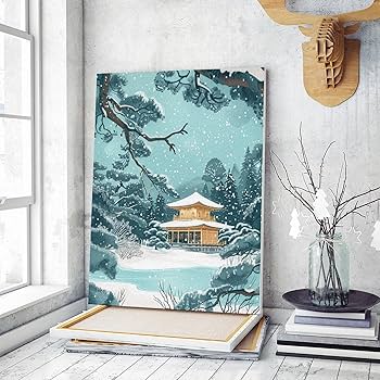 Amazon | 大雪の金閣寺の風景画 数字キットによる絵画 数字油絵 雄大な