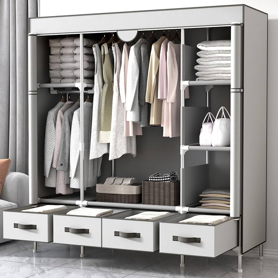 Amazon｜ワードローブ 大容量 収納クローゼット 引き出し4つ付き