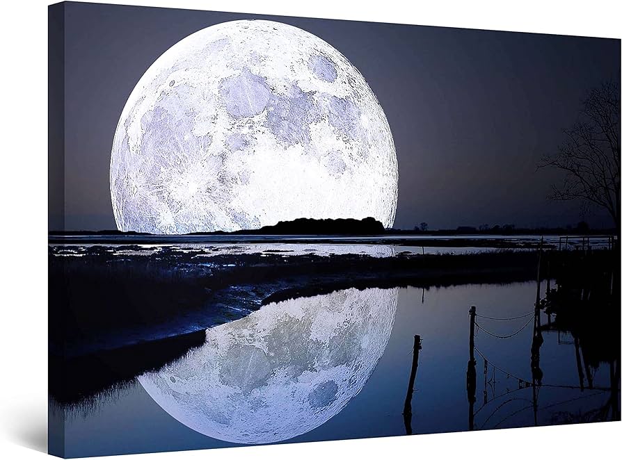 Amazon.com: Startonight Canvas Wall Art - Full Moon Water