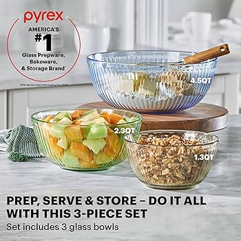 Amazon｜Pyrex Colors 着色 3個 蓋なし S/M/L ガラスミキシングボウル