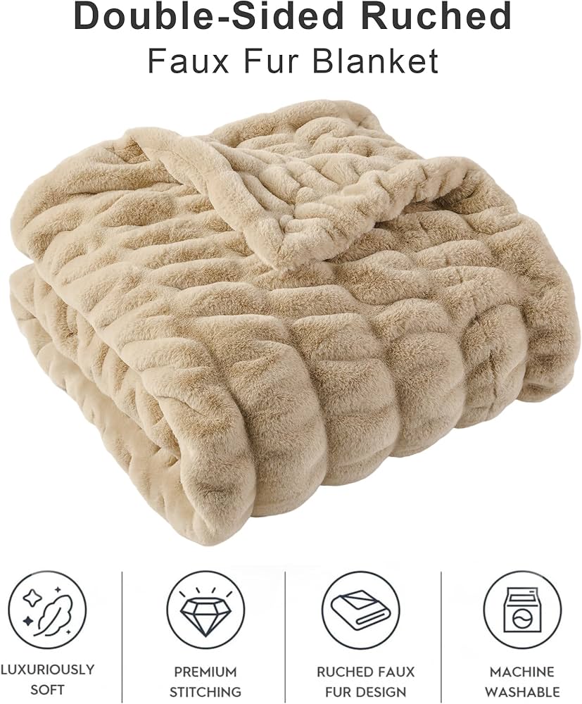 Amazon.com: BATTILO HOME Beige Faux Fur Throw Blanket for Bed