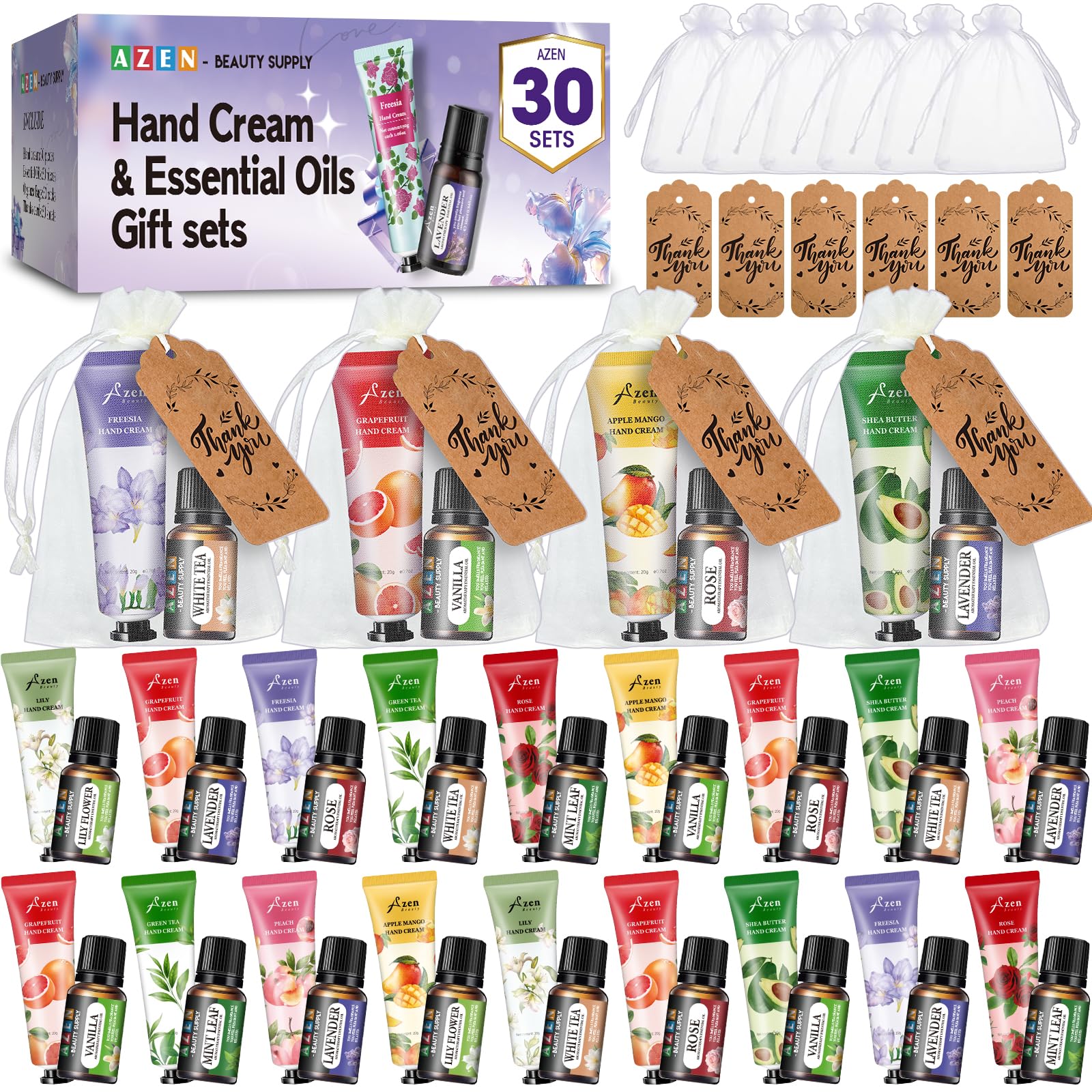 Amazon.com : AZEN 30 Sets Bulk Gifts, Hand Cream and Essential