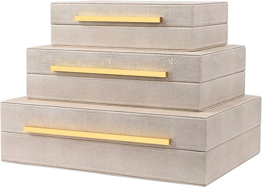 Amazon.com: ZIKOUL Ivory Shagreen Box Set Of 3 Faux Leather