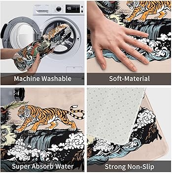 Amazon | 和風 龍 ドラゴン 虎 グマット 玄関マット ラグ 絨毯 四季