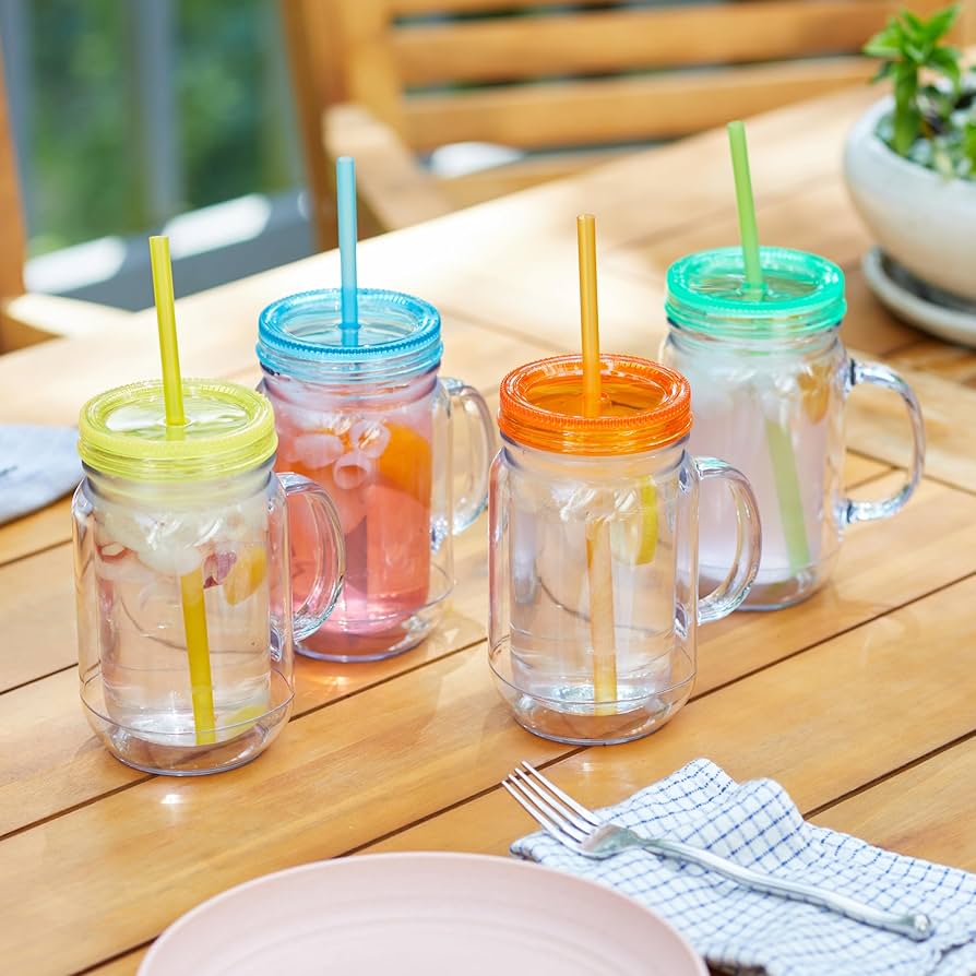 Amazon.com: Zephyr Canyon Plastic Mason Jars with Handles, Lids