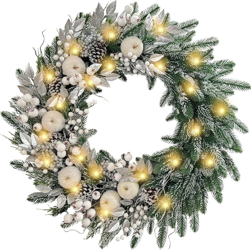 WANNA-CUL Pre-Lit 30 Inch Large Christmas Wreath for Front Door