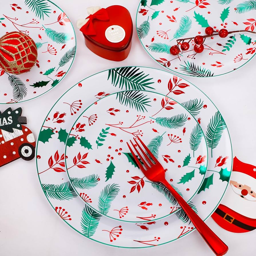 Amazon.com: NOCCUR 60PCS Christmas Disposable Plates - Green & Red