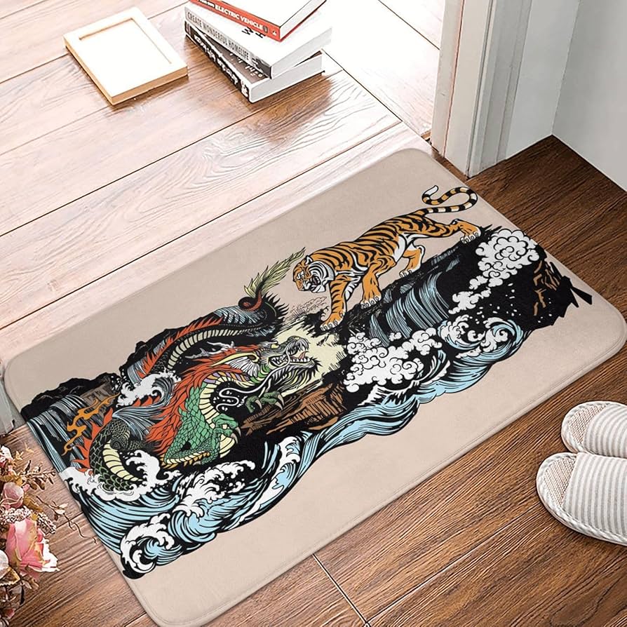 Amazon | 和風 龍 ドラゴン 虎 グマット 玄関マット ラグ 絨毯 四季