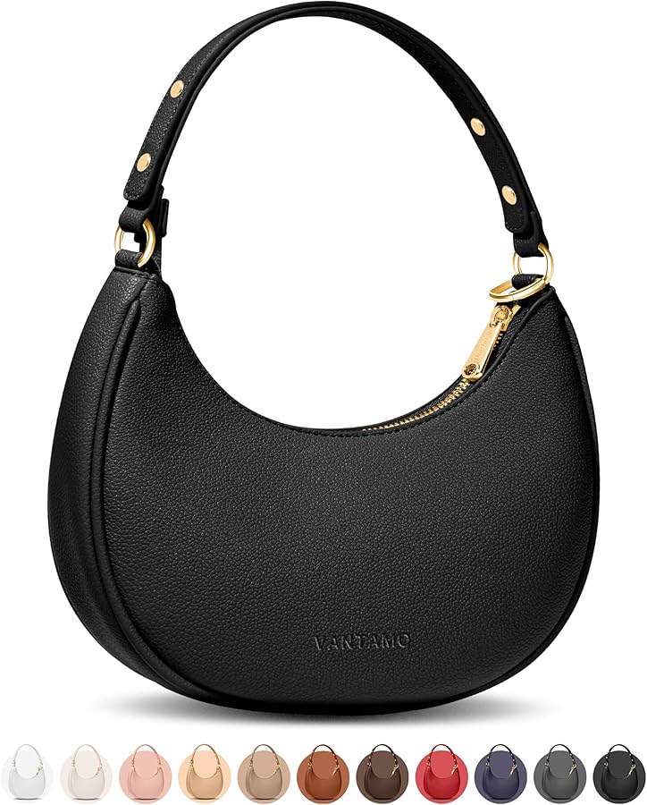 Half Moon Bag for Women - Faux Leather Crescent Bag with Anti
