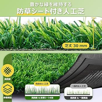 Amazon | 人工芝 ロール 1mx10m リアル感 芝丈30mm 高耐久 透水タイプ