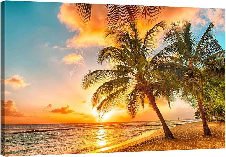 Amazon.co.jp: モダン 海景 アートパネル ヤシの木 アート 夕日 壁飾り