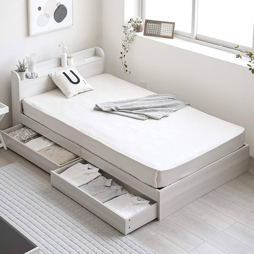 Amazon｜モダンデコ ベッド セミダブル 宮棚 収納付き 439L コンセント