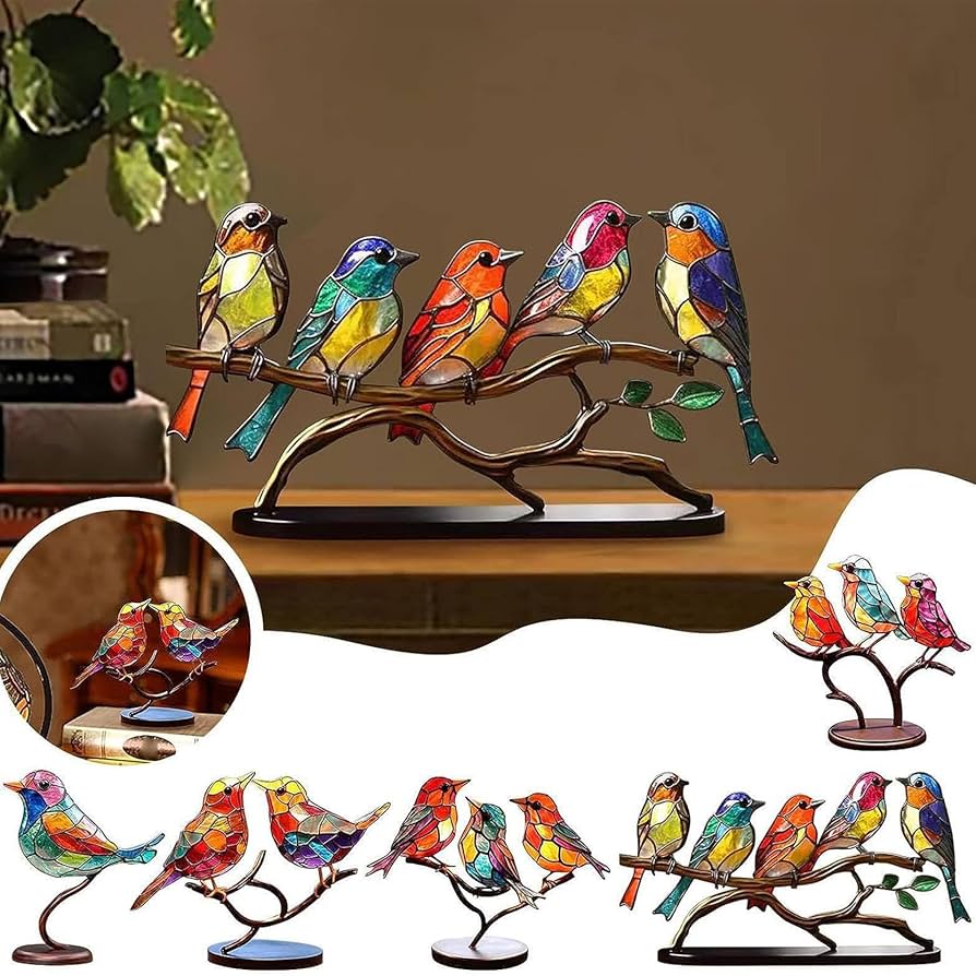 Amazon.co.jp: ステンドグラスの鳥、枝のステンド鳥、薄い金属とガラス