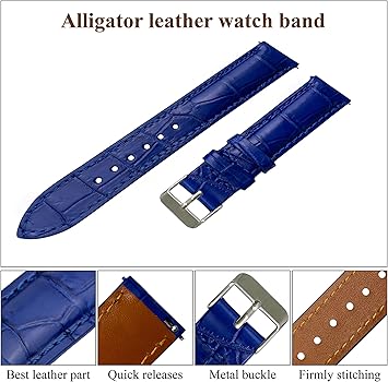 Amazon | [vietnamcreations] 22mm ブルー クロコダイル腕時計ベルト