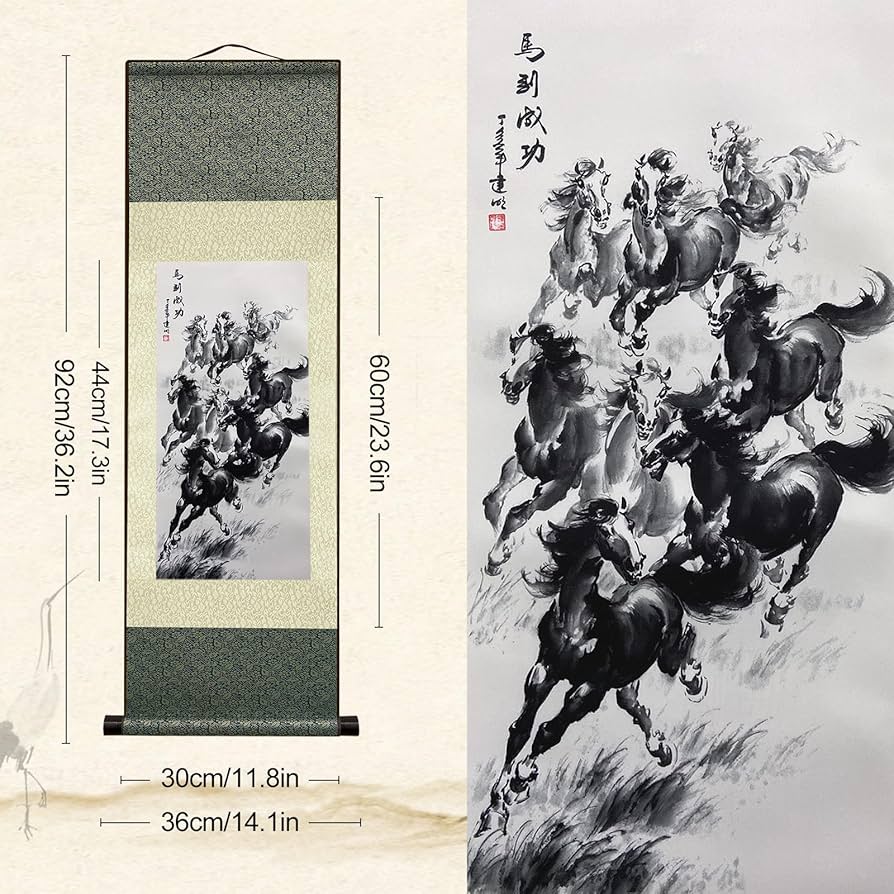 Amazon.co.jp: 絹本 掛け軸 アジアン シルクスクロールペインティング