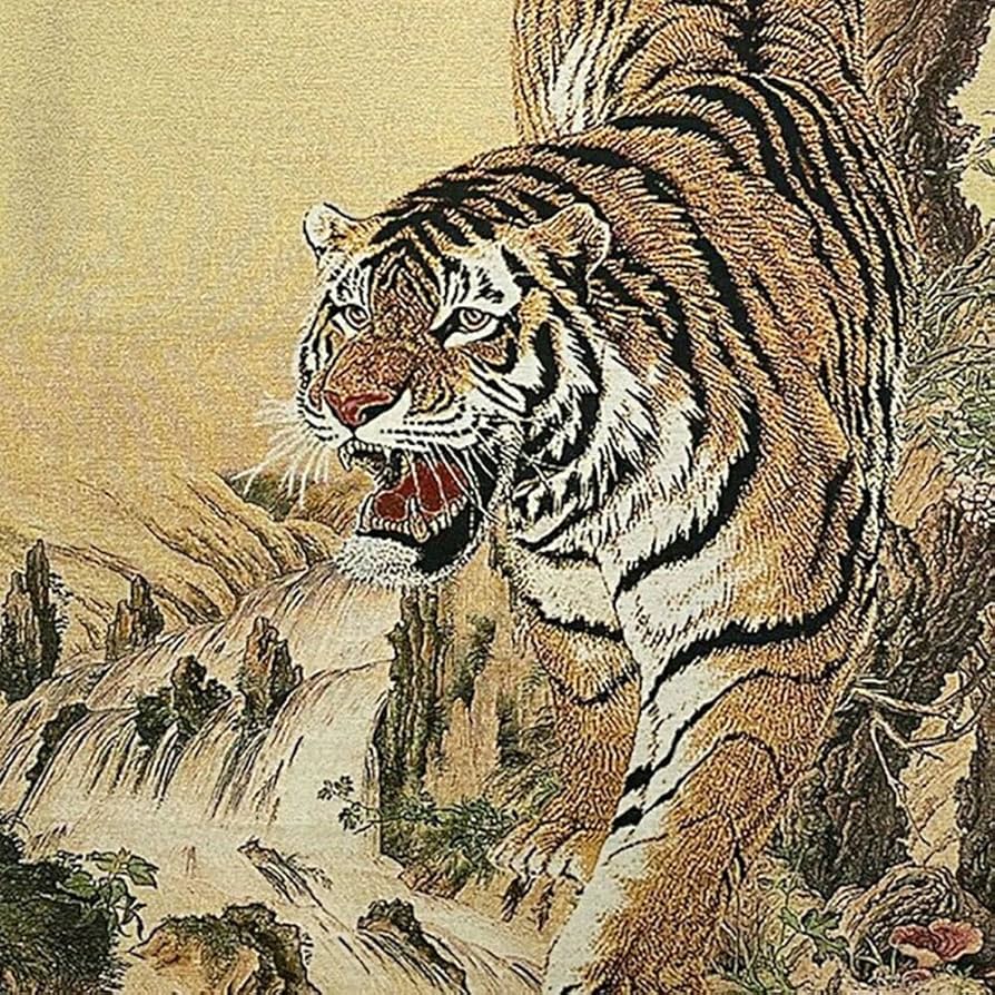 Amazon.co.jp: [AiO JAPAN] 風水 虎 トラ Tiger 寅 タペストリー 刺繍