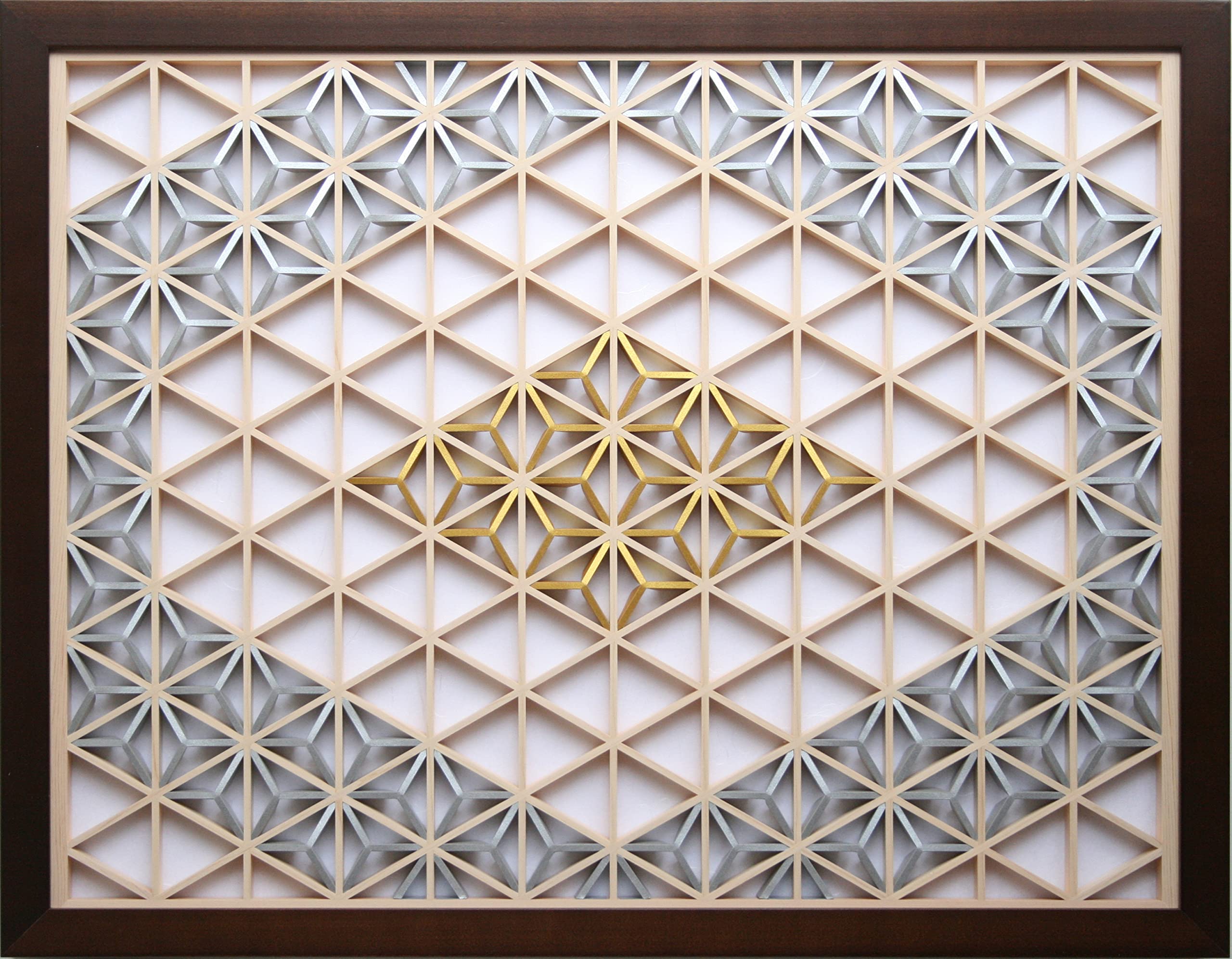 Amazon.co.jp: くみこスタジオ 和風アートパネル 組子色彩葉 金銀