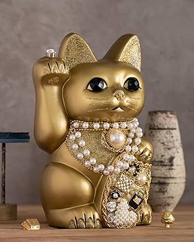 Amazon.co.jp: ご縁猫 ココニャネル(L-SIZE 金 Gold）右手あげ/陶器