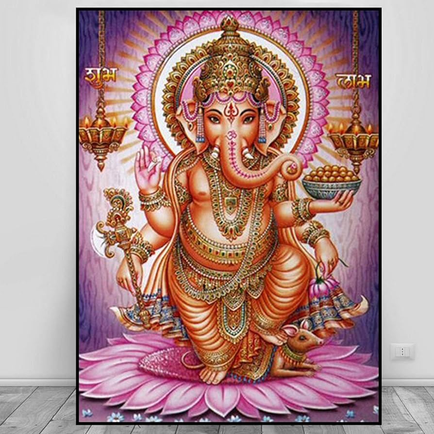 Amazon.co.jp: キャンバスプリント象の頭神仏ガネーシャ絵画絵壁アート