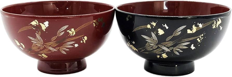 Amazon.co.jp: 大藤漆器店 輪島塗 夫婦汁椀 黒内朱・朱 蘭沈金 WA10-2