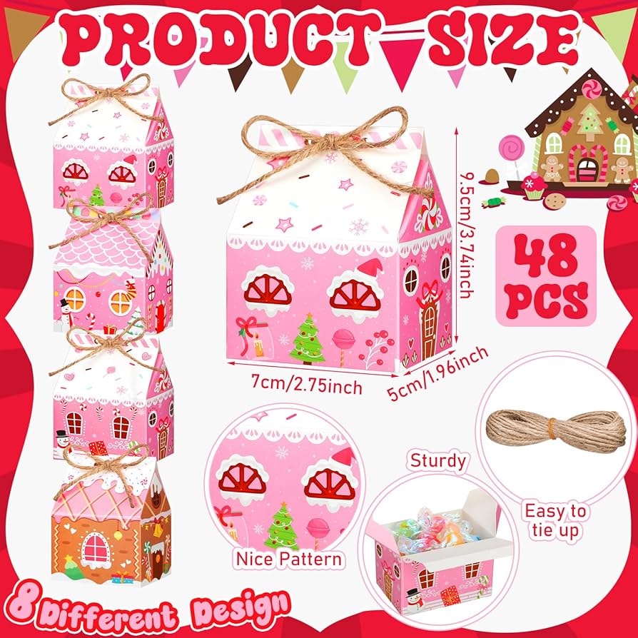 Amazon.com: Reallnaive 48 Pcs Mini Pink Christmas Cookie Boxes