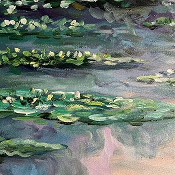 Amazon.co.jp: 秀作 手書き油絵 モネ 睡蓮の池 額付 絵画 油彩画