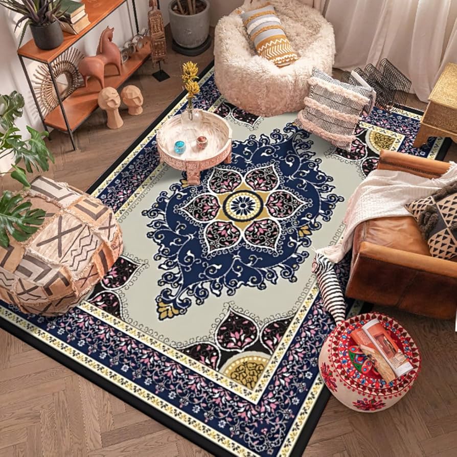 Amazon｜ペルシャ風 ラグ カーペット 花柄8 カーペット 3畳 花柄 北欧