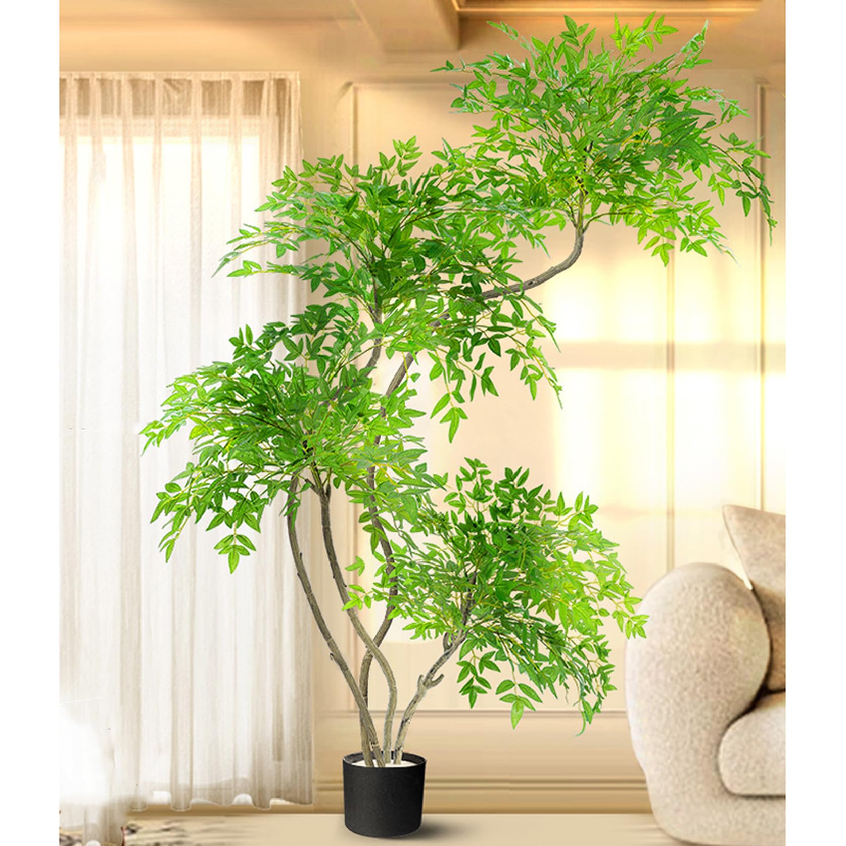 Amazon｜HGJH フェイクグリーン 大型 ナンテン 人工観葉植物 目隠し