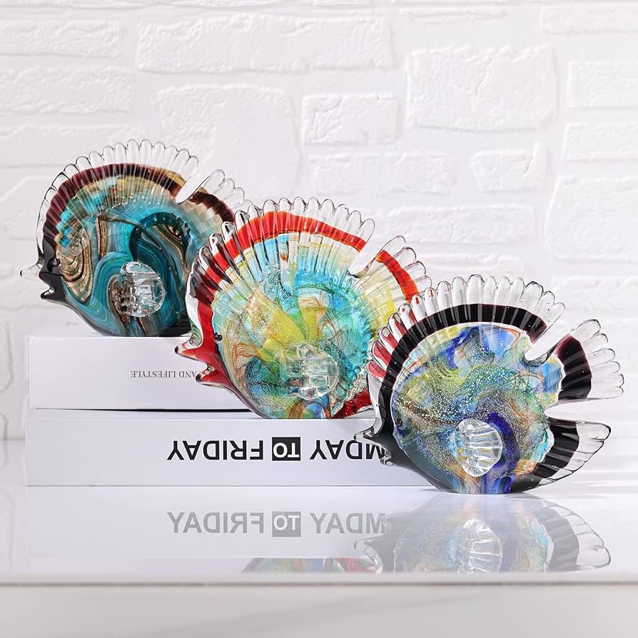 Amazon.co.jp: 吹き込み熱帯海 ガラス魚彫刻、カラフルな魚の像