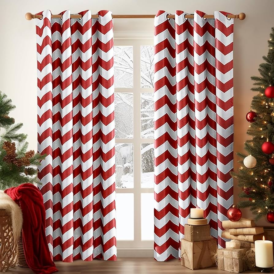 Amazon｜カーテン 赤 遮光カーテン ストライプ カーテン 2枚セット
