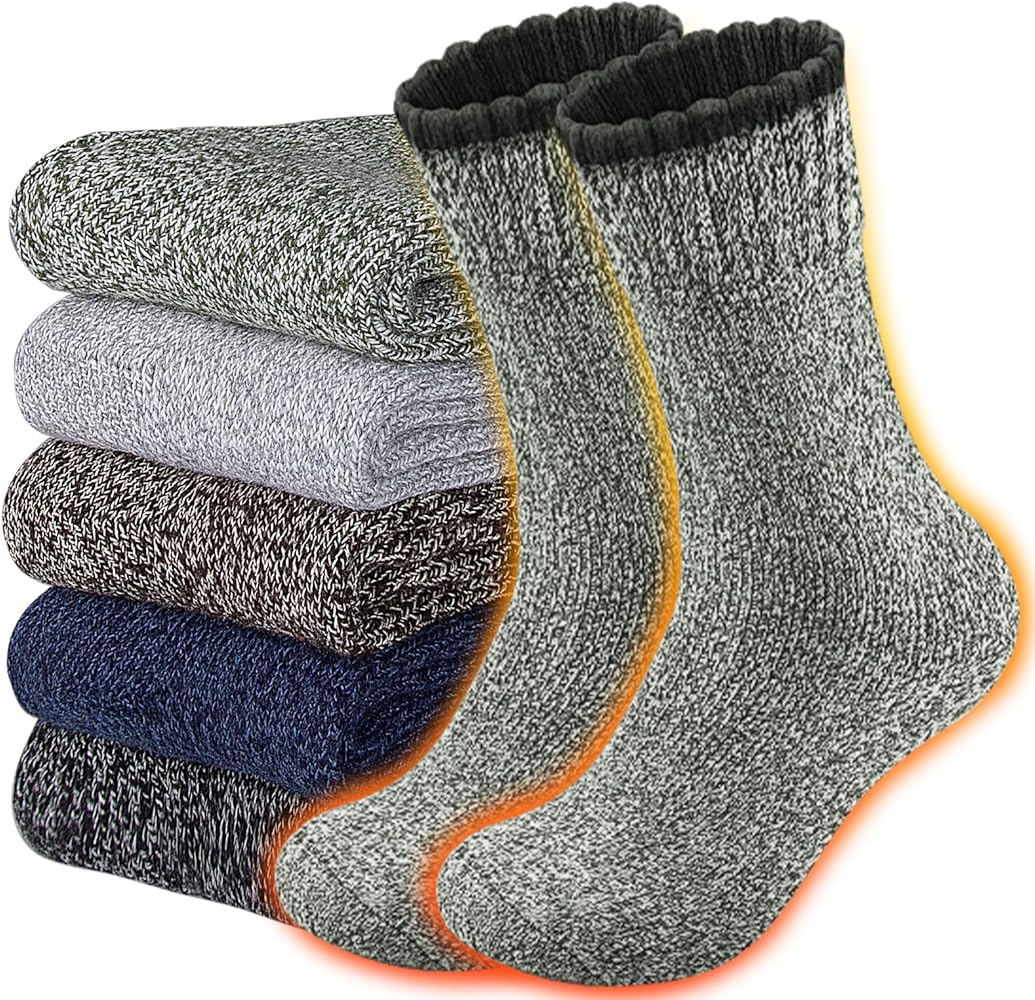 Reamphy Men's Wool Socks 5 Pack Thermal Socks for Winter Soft Cozy