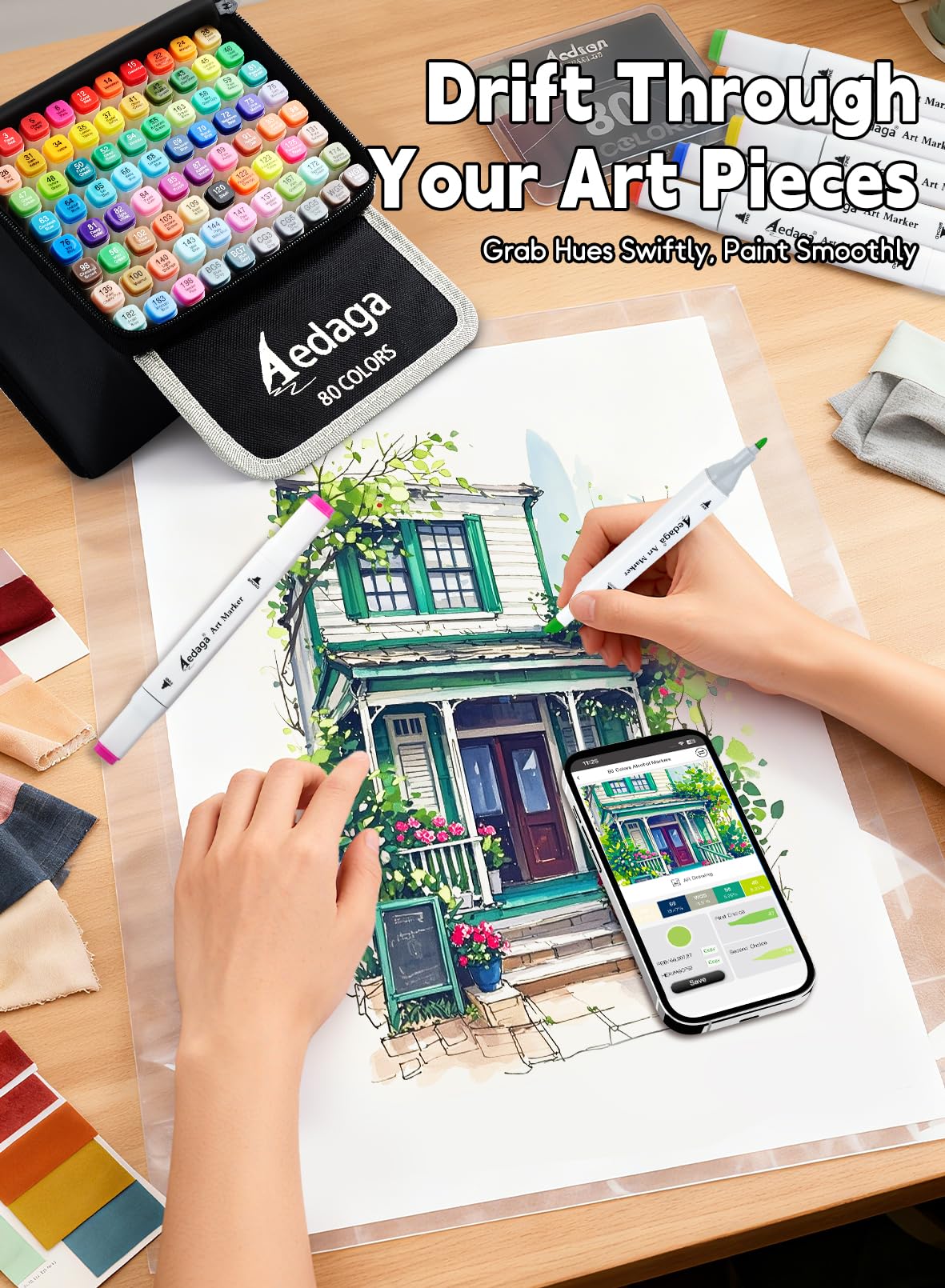 AEDAGA 200 Colors Alcohol Markers with Free App, Dual Tip Art