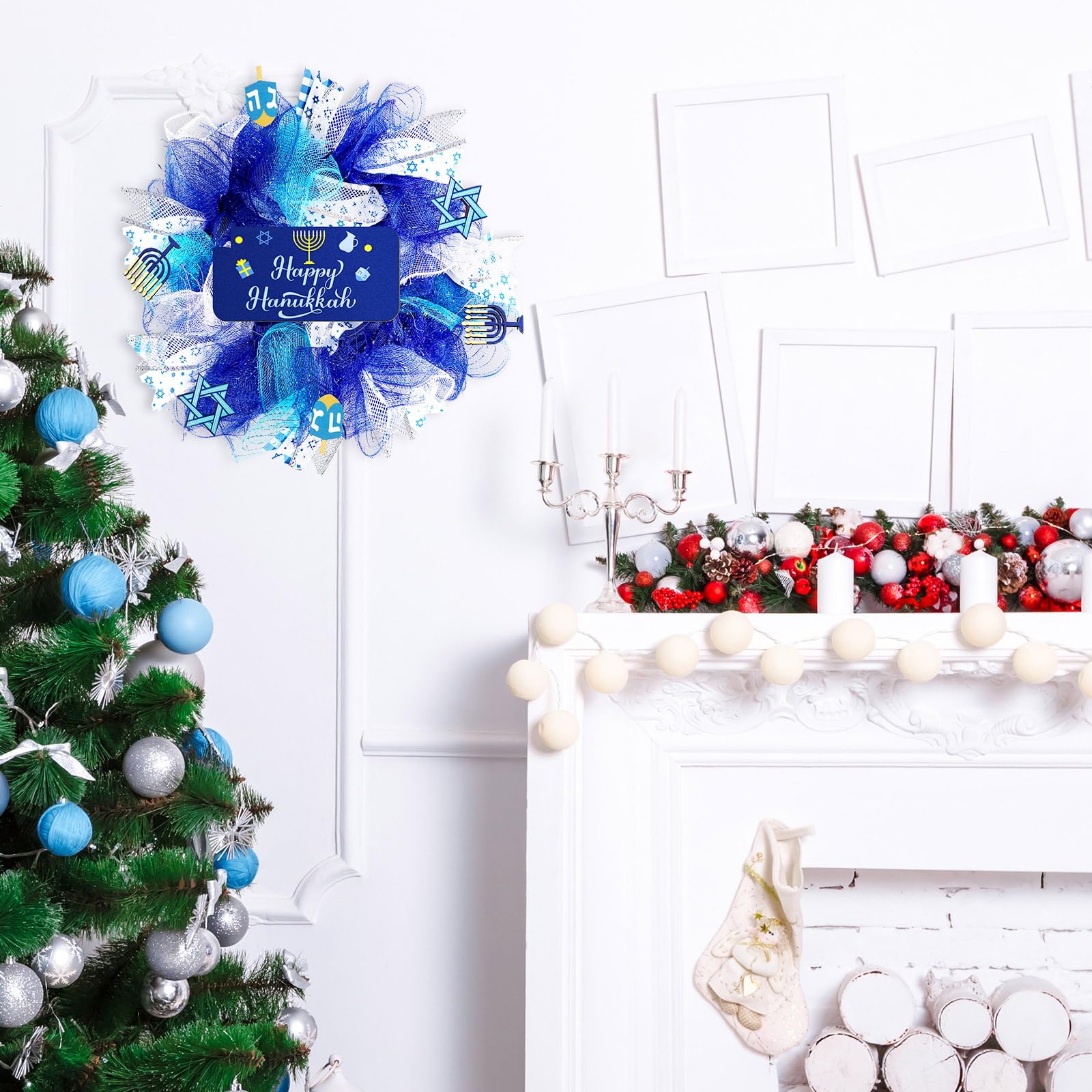 Amazon.com: Lyrow 16 Inch Happy Hanukkah Wreath Christmas Front