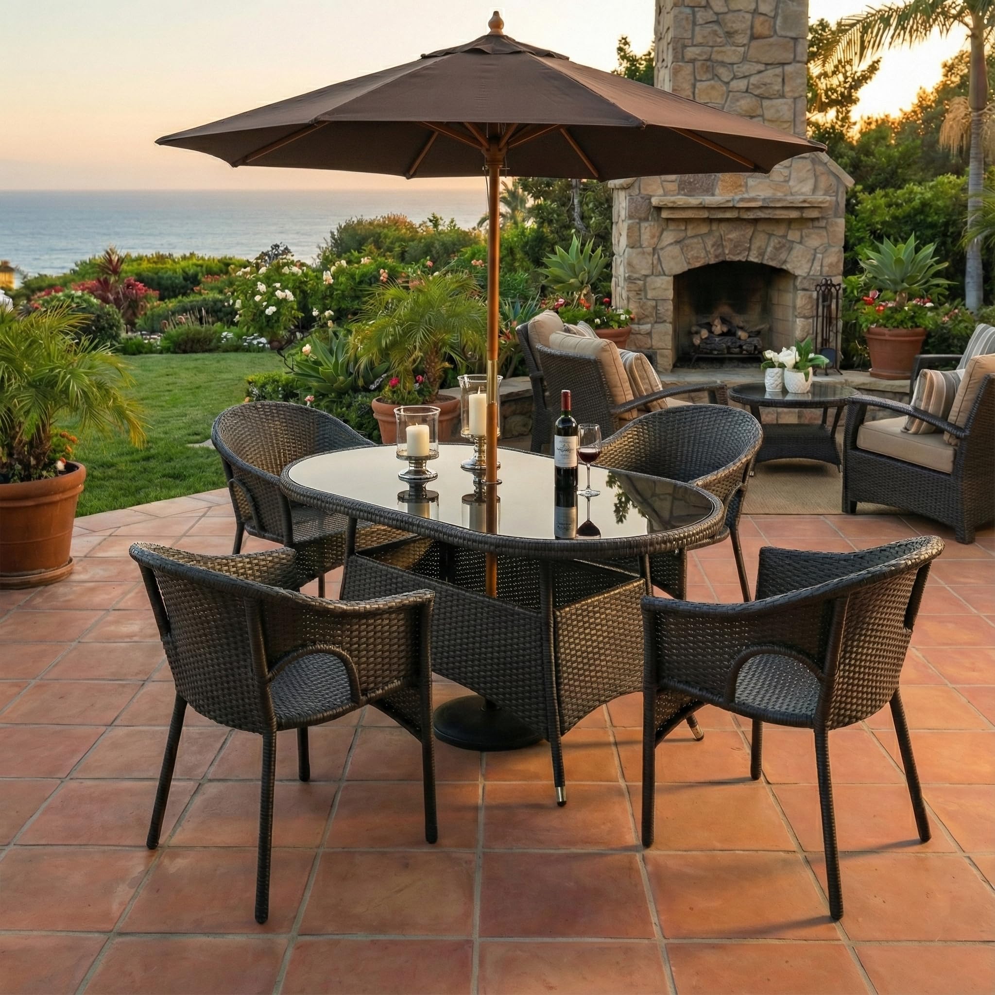 Amazon.co.jp: ガーデンファニチャー 5点セット 手編み高級人工ラタン