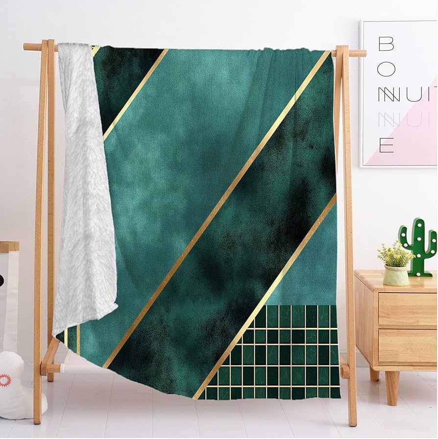 Amazon｜エメラルドグリーン 毛布100x130 cm 幾何学模様の線