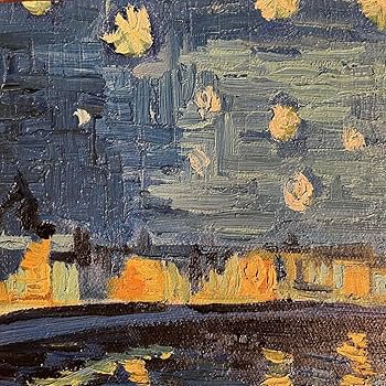 Amazon.co.jp: 手書き油絵 ゴッホ ローヌ川の星月夜 額付 絵画