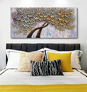 Amazon.co.jp: Diathou 24×48インチ ホワイトゴールド 花 手描き 油絵