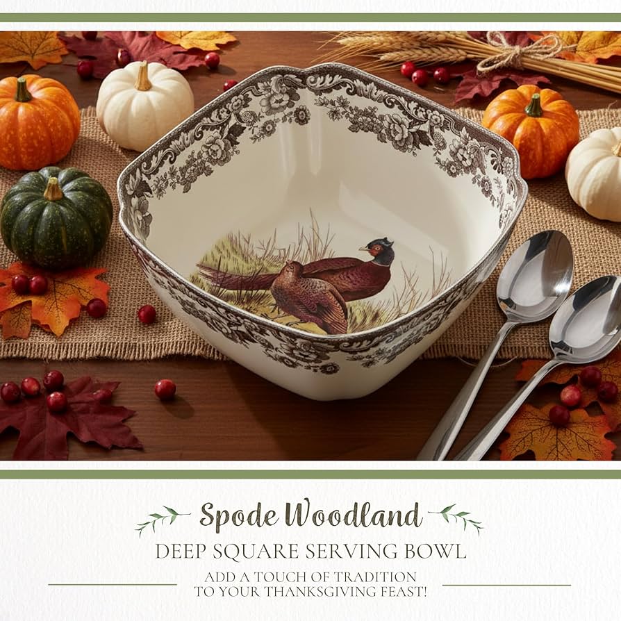 Amazon.com | Spode Woodland Deep Square Serving Bowl, Pheasant